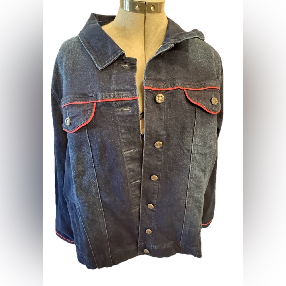 Blue Denim Jacket embellished‎ Iman size 2X Button Up Long Sleeves NWT